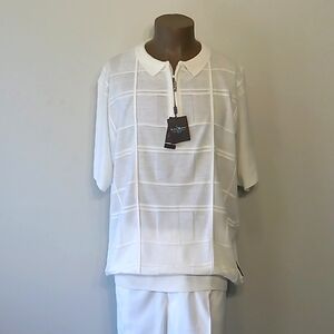 Classic & Casual 2pc Solid White Men's short sleeves pants set by Steve Harvey